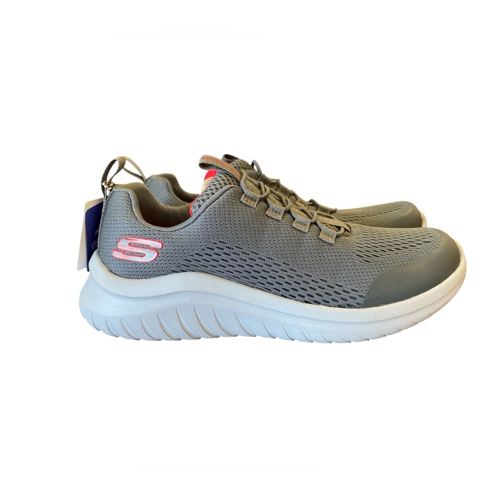 Skechers Gray Slip-On Sneakers with Red Accents